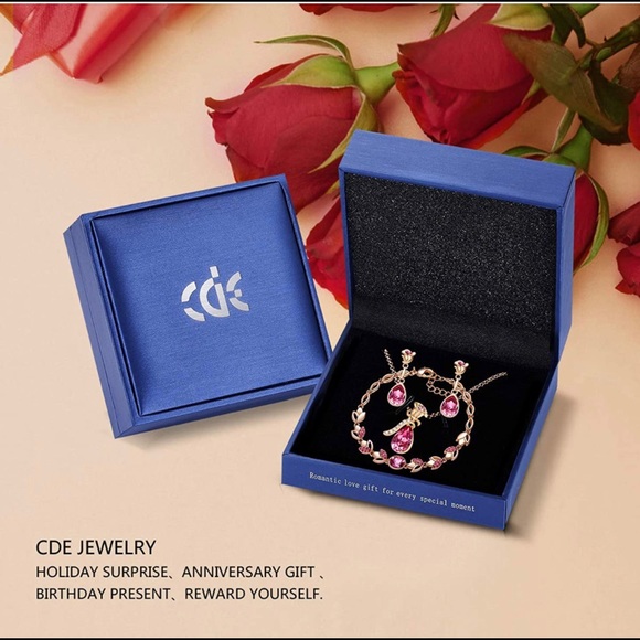 Rose Flower Jewelry Set of 4 18k Rose Gold Plated - Picture 2 of 4